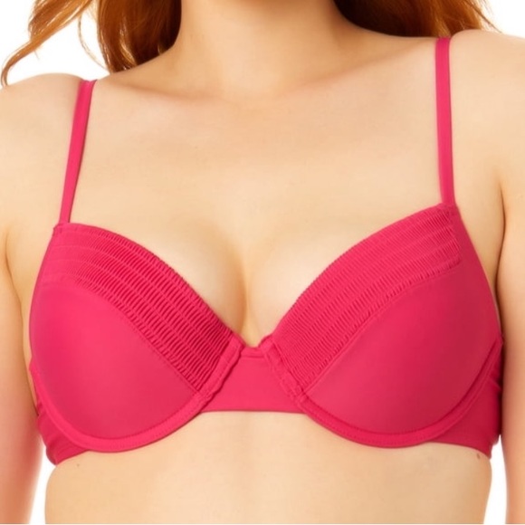 Summer Fuchsia/Hot Pink Smocked Bikini Swim Top -3X (24W-26W)-NWT- Time and Tru - Picture 2 of 16